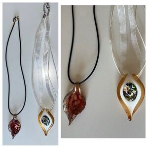 2 Glass spiral abstract pendant necklaces